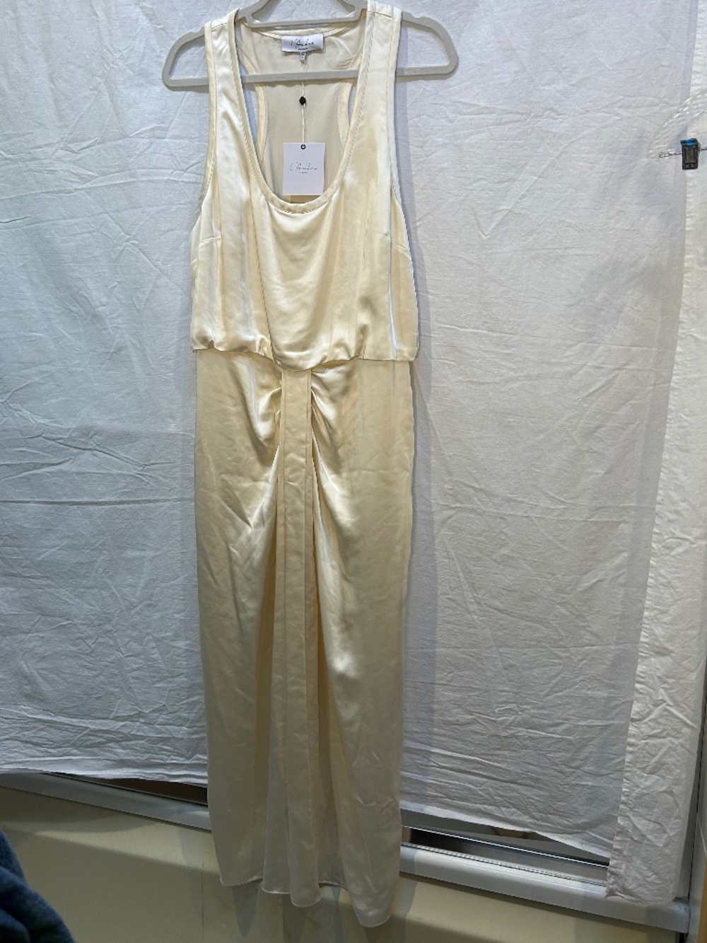 L'Acadamie Los Angels NEW NWT ivory satin tank top maxi dress gown XL